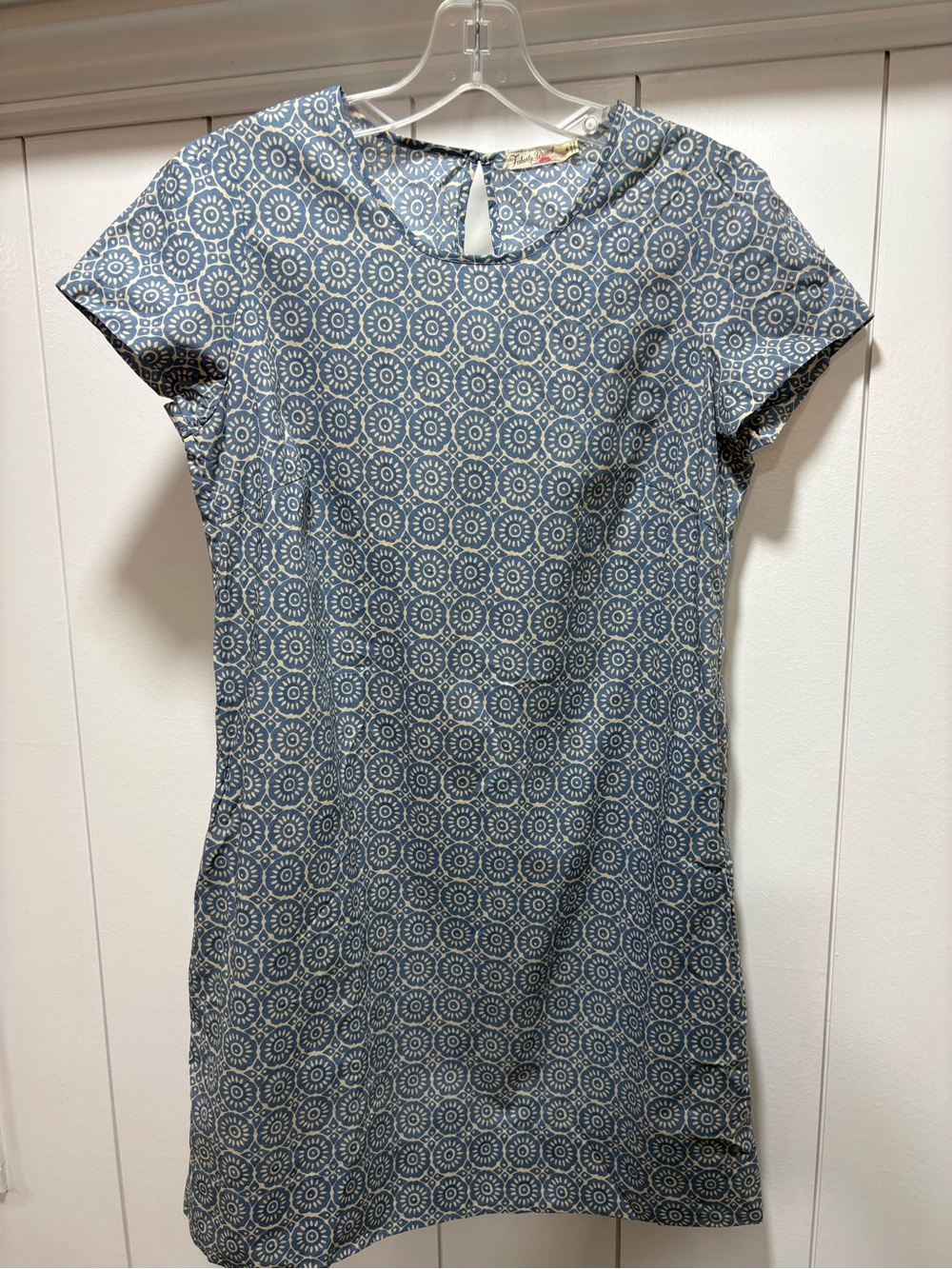 Faherty Dress Womens Size 4 Blue Geometric Shift Short Sleeve Boho